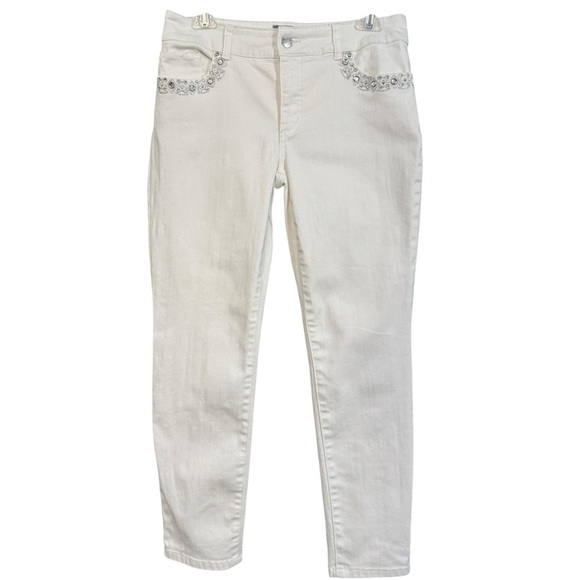 ✨ Chico’s So Slimming Embellished White Jeans Size 0.5 (Fits 4) - Picture 1 of 8